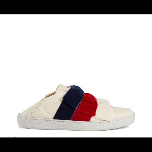 Gucci Ace Leather Velvet Bow Slip-On Sneakers - Picture 3 of 13